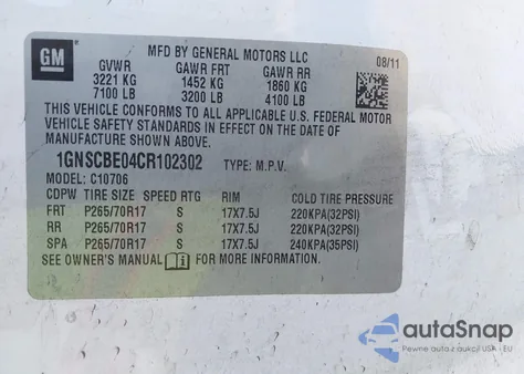 2012 Chevrolet Tahoe Lt from USA, damaged, VIN 1GNSCBE04CR102302